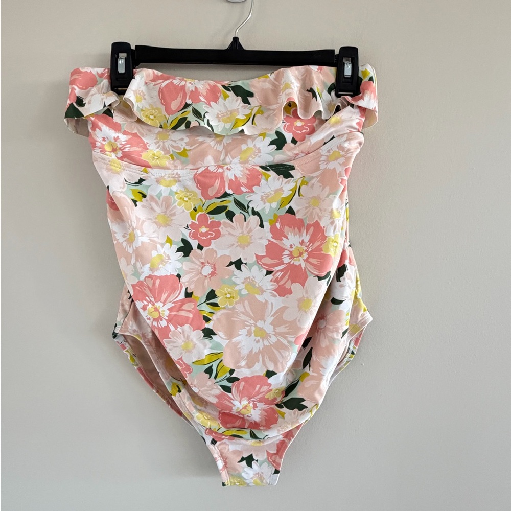 Isabel Maternity One Piece Medium Floral Strapless‎ Swimsuit Resort Beach Summer